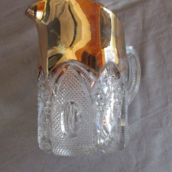 Antique EAPG Duncan Miller pitcher Sunshine clear gold trim 5" high - Picture 3 of 6